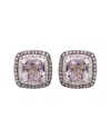 Suzy Levian Sterling Silver Cushion Cut Purple Amethyst And Sapphire Accent Stud Earrings In Metallic