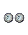 Suzy Levian Sterling Silver Round Cut Purple Amethyst And Sapphire Accent Stud Earrings In Blue