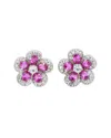 Suzy Levian Sterling Silver Blue Sapphire Created White Sapphire Petite Flower Earrings In Purple