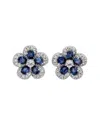 Suzy Levian Sterling Silver Blue Sapphire Created White Sapphire Petite Flower Earrings In Metallic