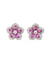 Suzy Levian Silver 0.02 Ct. Tw. Diamond & Gemstone Flower Earrings In Purple