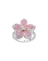 Suzy Levian Silver 0.02 Ct. Tw. Diamond & Gemstone Flower Ring In Pink