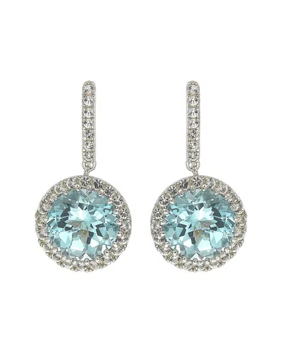 Suzy Levian Silver 0.02 Ct. Tw. Diamond & Gemstone Halo Dangle Earring In Metallic