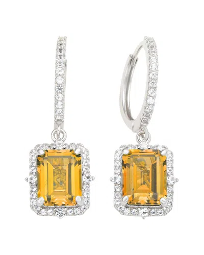 Suzy Levian Silver 0.02 Ct. Tw. Diamond & Gemstone Halo Dangling Earring In Yellow