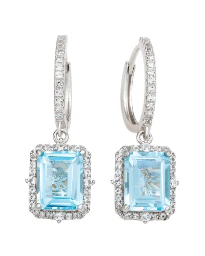 Suzy Levian Silver 0.02 Ct. Tw. Diamond & Gemstone Halo Dangling Earring In Metallic