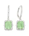 Suzy Levian Silver 0.02 Ct. Tw. Diamond & Gemstone Halo Dangling Earring In Green