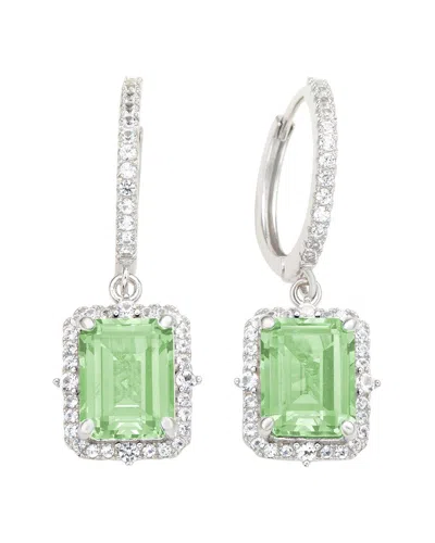 Suzy Levian Silver 0.02 Ct. Tw. Diamond & Gemstone Halo Dangling Earring In Green