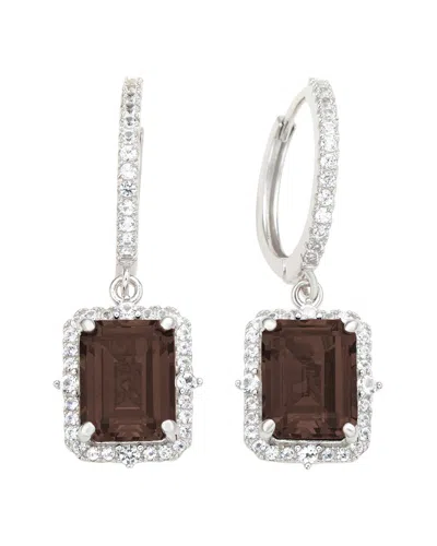 Suzy Levian Silver 0.02 Ct. Tw. Diamond & Gemstone Halo Dangling Earring In Brown