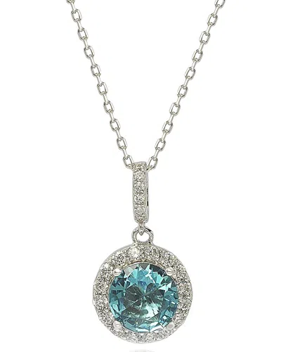 Suzy Levian Sterling Silver Round Cut Blue Topaz And White Topaz Pendant In Metallic