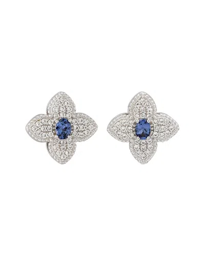Suzy Levian Silver 0.02 Ct. Tw. Diamond & Gemstone Stud Earrings In Blue