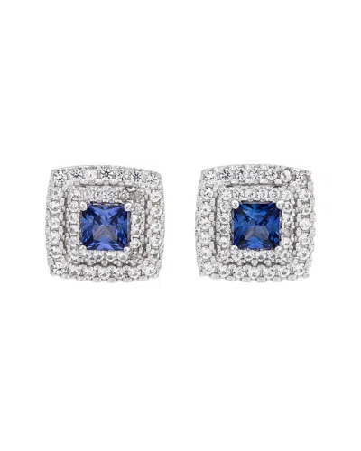 Suzy Levian Silver 0.02 Ct. Tw. Diamond & Gemstone Stud Earrings In Metallic