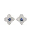 Suzy Levian Silver 0.02 Ct. Tw. Diamond & Gemstone Stud Earrings In Blue