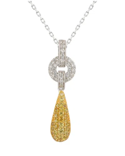 Suzy Levian Silver 0.02 Ct. Tw. Diamond & Gemstone Tear Drop Pendant In Metallic