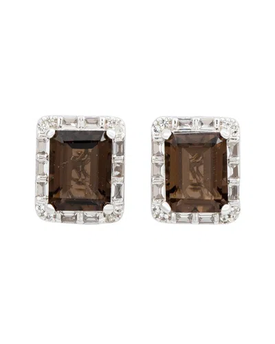 Suzy Levian Emerald Cut Cubic Zirconia Halo Stud Earrings In Brown