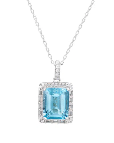 Suzy Levian Silver 0.02 Ct. Tw. Diamond & Gemstone Unique Halo Pendant In Metallic