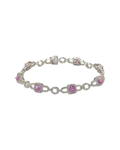 Suzy Levian Silver 0.02 Ct. Tw. Diamond & Sapphire Bracelet In Pink