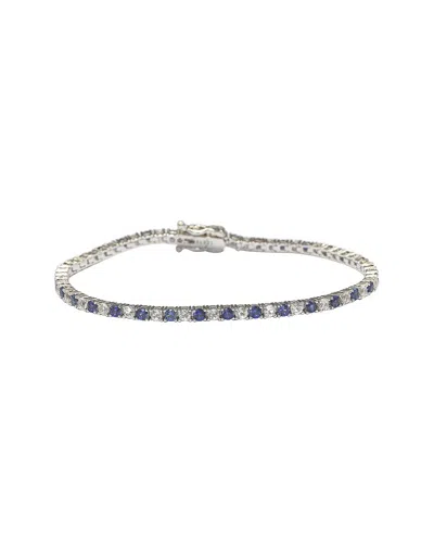 Suzy Levian Sterling Silver Round-cut Pink And White Sapphire Tennis Bracelet In Metallic