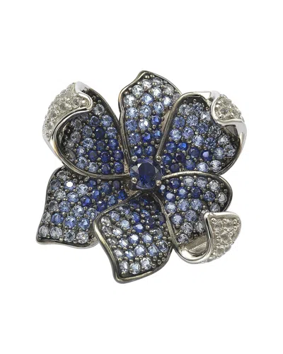 Suzy Levian Sterling Silver Sapphire & Diamond Accent Flower Petal Brooch In Blue