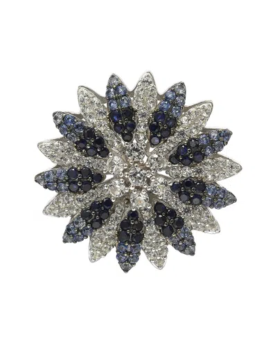 Suzy Levian Floral Sterling Silver White Sapphire Blue Sapphire Brown Diamond Brooch