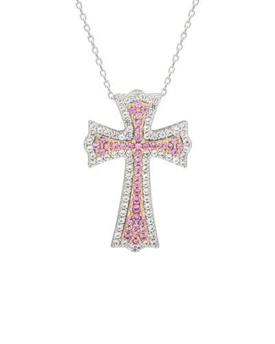 SUZY LEVIAN SUZY LEVIAN SILVER 0.02 CT. TW. DIAMOND & SAPPHIRE CROSS PENDANT