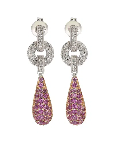 Suzy Levian Sterling Silver Pink Sapphire And Diamond Accent Tear Drop Dangle Earrings