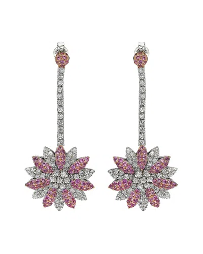 Suzy Levian Sterling Silver Pink Sapphire And Diamond Accent Florwer Earring