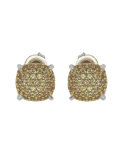 Suzy Levian Silver 0.02 Ct. Tw. Diamond & Sapphire Earrings In Yellow Gold