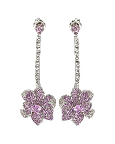 Suzy Levian Sterling Silver Pink Sapphire And Diamond Accent Flower Earrings