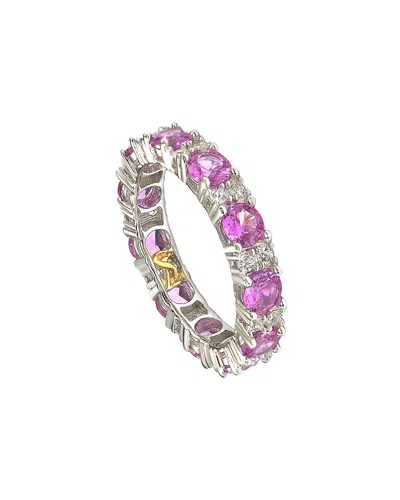 Suzy Levian Sterling Silver Round Cut Pink Sapphire And Diamond Accent Eternity Band