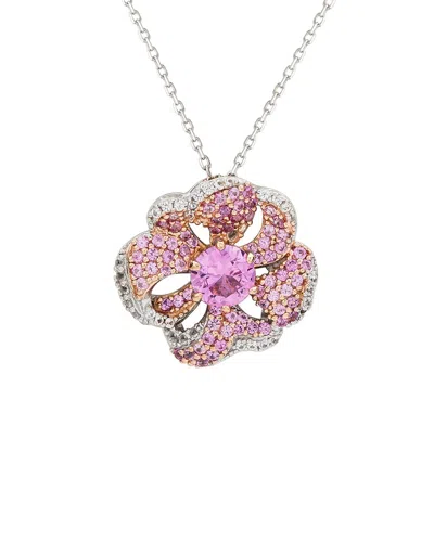 Suzy Levian Silver 0.02 Ct. Tw. Diamond & Sapphire Floral Pendant In Animal Print