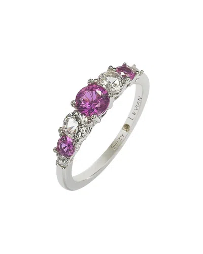 Suzy Levian Sterling Silver Pink Sapphire & Diamond 7 Stone Ring