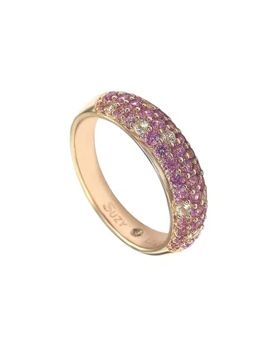Suzy Levian Silver 0.02 Ct. Tw. Diamond & Sapphire Half-eternity Ring In Pink