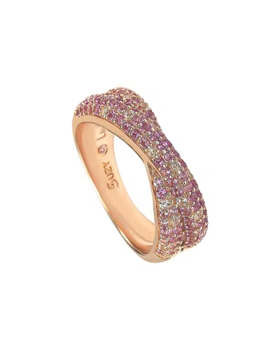 Suzy Levian Silver 0.02 Ct. Tw. Diamond & Sapphire Half-eternity Ring In Pink