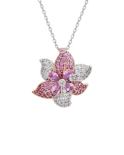 Suzy Levian Silver 0.02 Ct. Tw. Diamond & Sapphire Heart Pendant In Multi
