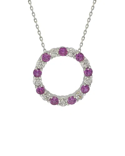Suzy Levian Silver 0.02 Ct. Tw. Diamond & Sapphire Necklace In Pink