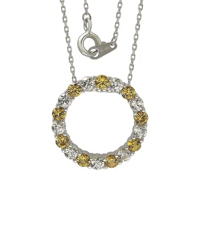 Suzy Levian Silver 0.02 Ct. Tw. Diamond & Sapphire Necklace In Gold