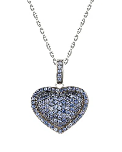 Suzy Levian Blue Sapphire Blackened Sterling Silver Pave Heart Pendant