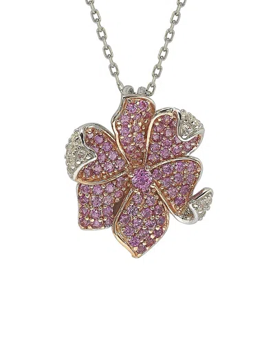 Suzy Levian Silver 0.02 Ct. Tw. Diamond & Sapphire Pendant Necklace