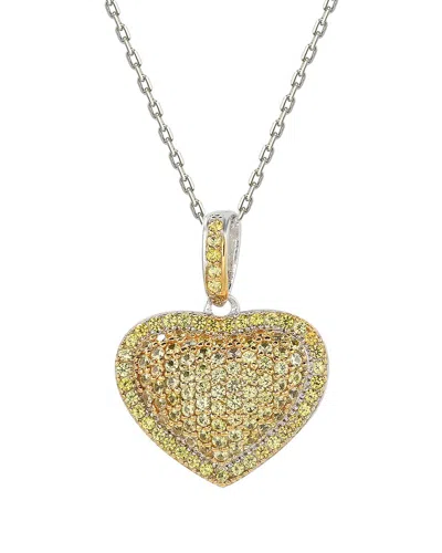 Suzy Levian Yellow Sapphire Sterling Silver Pave Heart Pendant