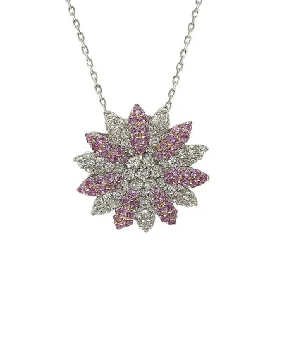 Suzy Levian Pink Sapphire And Diamond Accent In Sterling Silver Petite Flower Pendant In Purple