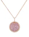 Suzy Levian Pink Sapphire Rose Sterling Silver Pave Circle Disc Pendant In Silver