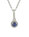 Suzy Levian Silver 0.02 Ct. Tw. Diamond & Sapphire Pendant Necklace