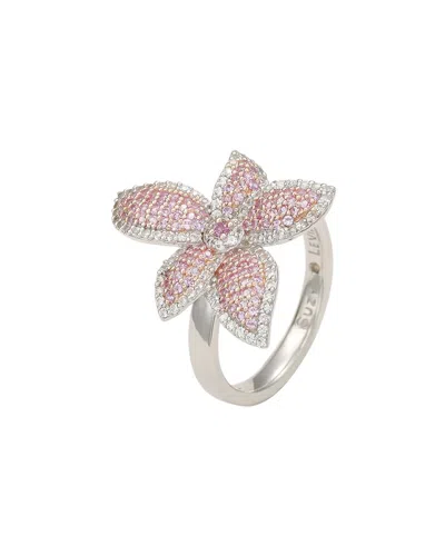 Suzy Levian Silver 0.02 Ct. Tw. Diamond & Sapphire Ring In Pink