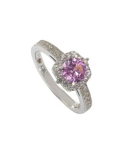 Suzy Levian Sterling Silver Pink Sapphire Center Stone & Lab Grown White Sapphire Ring