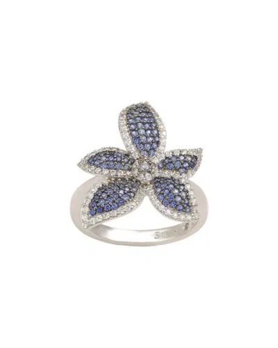 Suzy Levian Floral Sterling Silver White Sapphire Blue Sapphire Brown Diamond Ring