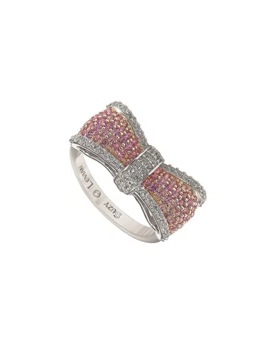 Suzy Levian Silver 0.02 Ct. Tw. Diamond & Sapphire Ring In Pink