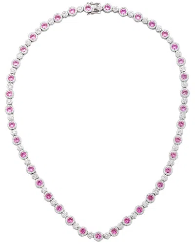 Suzy Levian Silver 0.02 Ct. Tw. Diamond & Sapphire Statement Necklace In Metallic