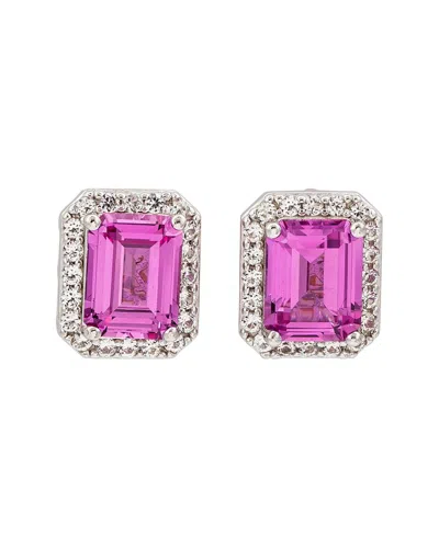 Suzy Levian Silver 0.02 Ct. Tw. Diamond & Sapphire Studs In Pink