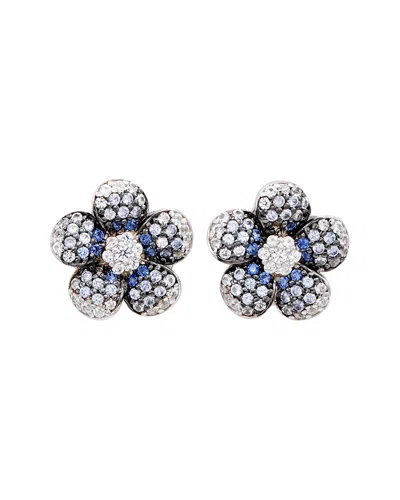 Suzy Levian Silver 0.02 Ct. Tw. Diamond & Sapphire Studs In Metallic