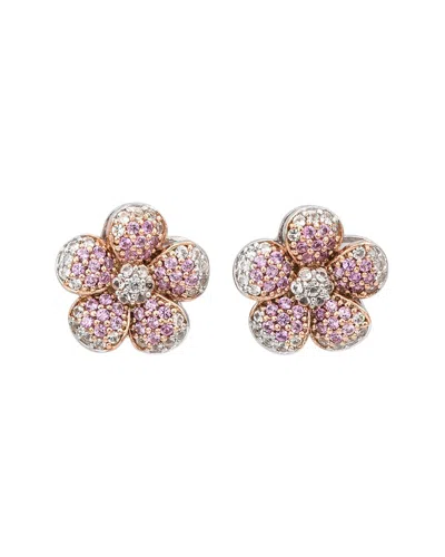 Suzy Levian Silver 0.02 Ct. Tw. Diamond & Sapphire Studs In Pink